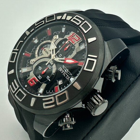NEW Invicta Men TURBO Pro Diver 50MM BLACK Dial Chronograph SS BLACK Strap Watch - Picture 6 of 10